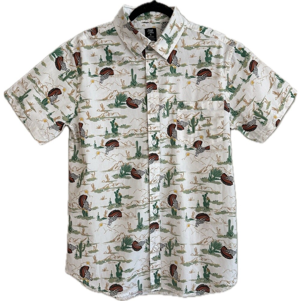 Fresh Vibes Shirt Men's Desert Skeleton Hand Holding Taco All Over Button Up, S
